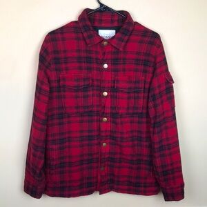 Fossil Men’s Plaid Flannel Multi-Pocket Red Black Shirt Jacket Shacket